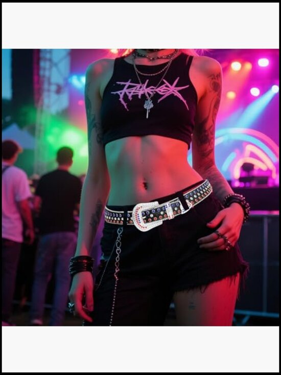 Western Plastic Buckle Rhinestone Belt for Men & Women main image 4